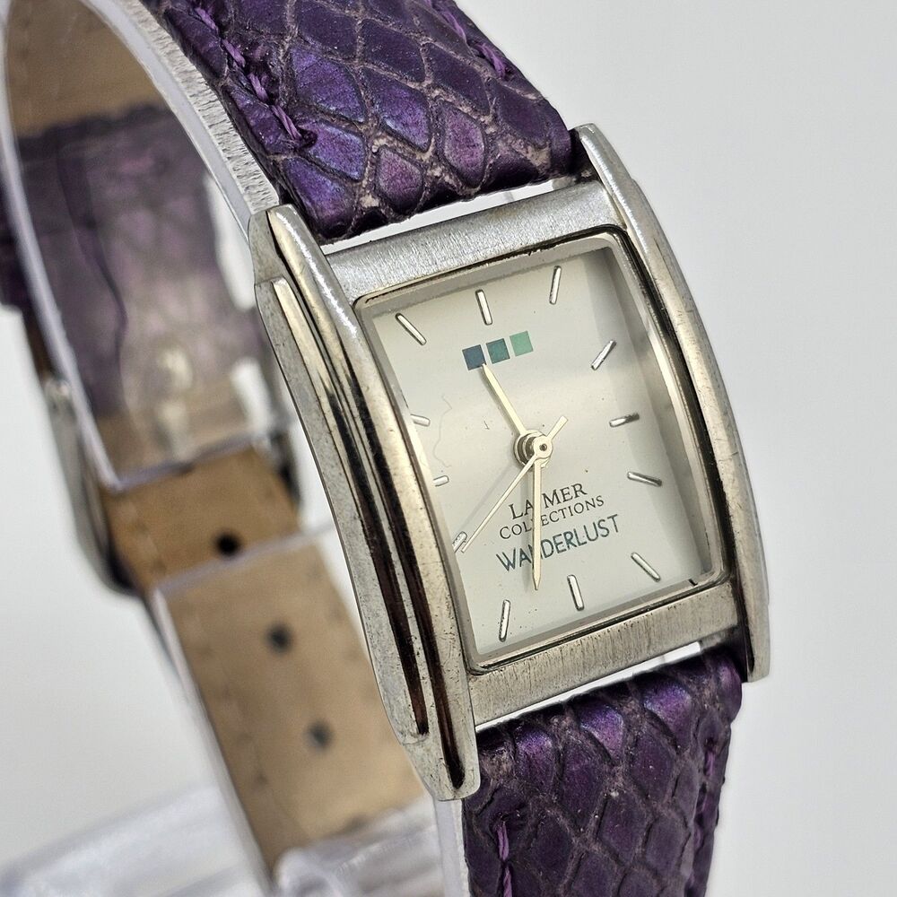 La Mer Collection Women's Watch 22MM White Dial Purple Leather Bands New Battery - Picture 3 of 14